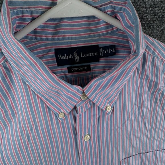Ralph Lauren Men Long Sleeve Button Up Shirt Adult Striped Pink Blue XL Custom - Picture 7 of 11